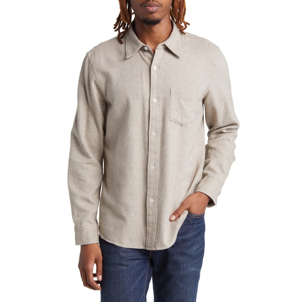 Buck Mason Pacific Twill One Pocket Button Down Beige Long Sleeve - XLarge